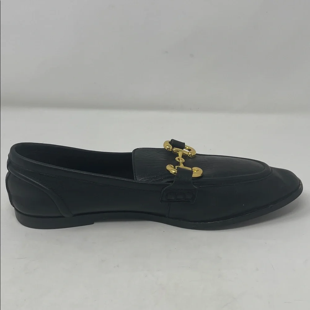 Jeffrey Campbell Black Leather Gold Accent Horsebit Slip On Loafers Size 8.5